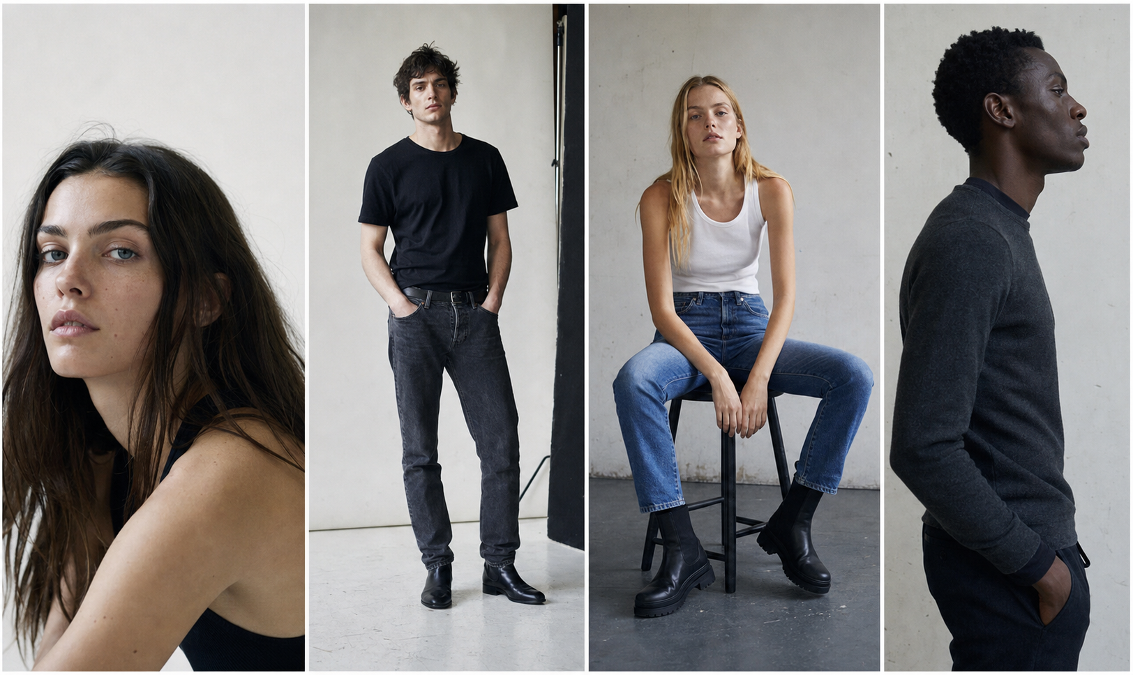 Mach One Models editorial casting book featuring four adult fashion models